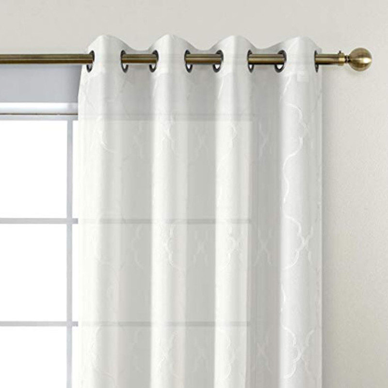 Moroccan Faux Linen Grommet Window Living Room Embroidered Semi Sheer Curtains