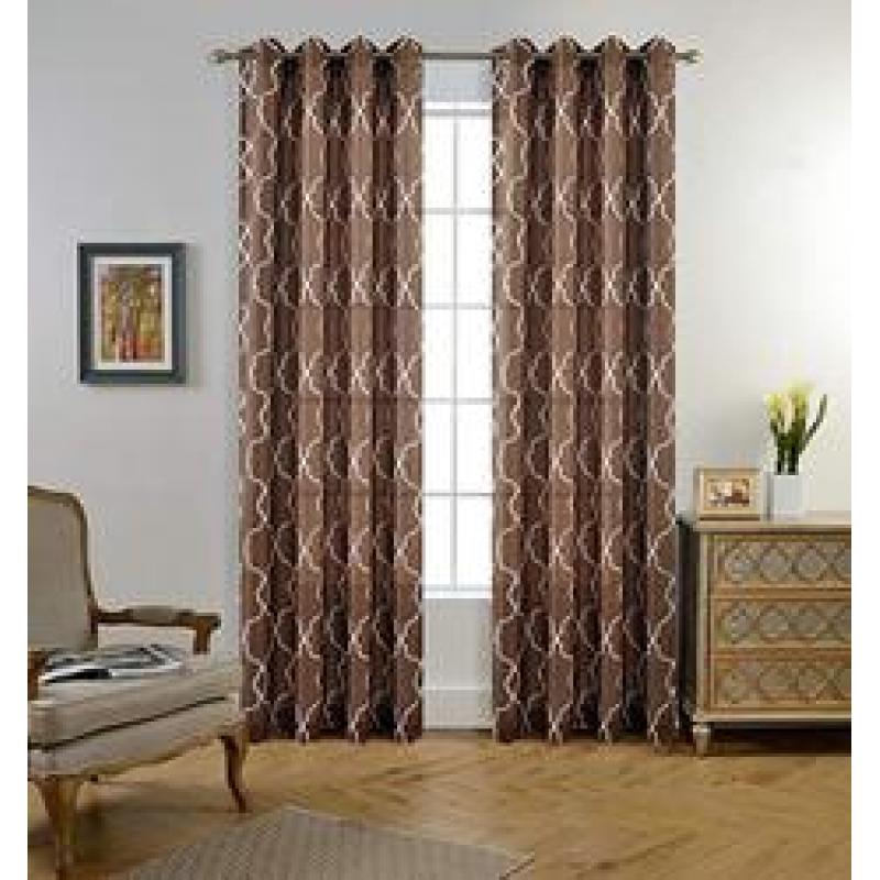 Moroccan Faux Linen Grommet Window Living Room Embroidered Semi Sheer Curtains