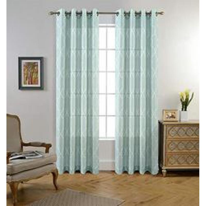 Moroccan Faux Linen Grommet Window Living Room Embroidered Semi Sheer Curtains