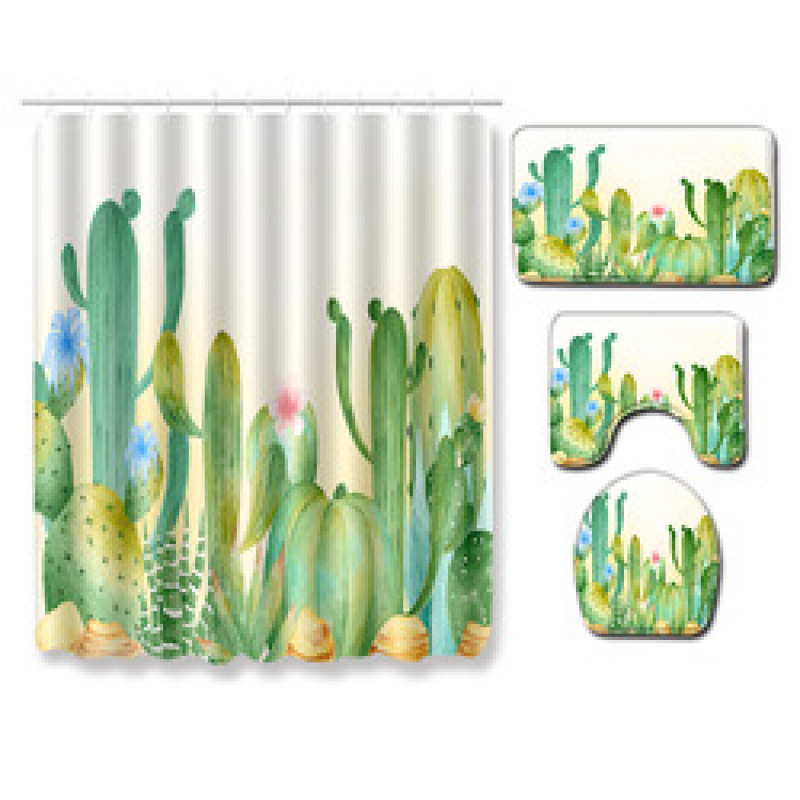 Cactus Shower Curtain, Bathroom Sets with Shower Curtain and Rugs 100% Polyester Modern 50 Pieces Customizable Everyday Woven
