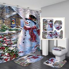 Wholesale Christmas Design Decor Shower Curtain ,4 Piece Matching Window Bath Rug Mate and Shower Curtain Sets of Christmas