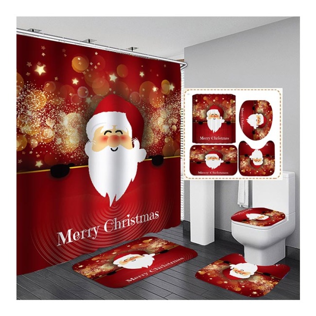 Wholesale Christmas Design Decor Shower Curtain ,4 Piece Matching Window Bath Rug Mate and Shower Curtain Sets of Christmas