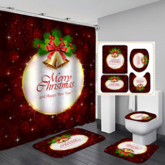 Wholesale Christmas Design Decor Shower Curtain ,4 Piece Matching Window Bath Rug Mate and Shower Curtain Sets of Christmas