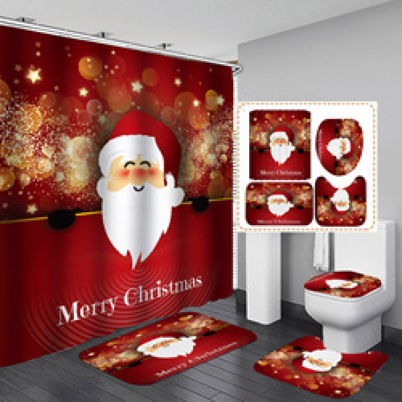 Wholesale Christmas Design Decor Shower Curtain ,4 Piece Matching Window Bath Rug Mate and Shower Curtain Sets of Christmas