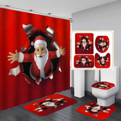 Wholesale Christmas Design Decor Shower Curtain ,4 Piece Matching Window Bath Rug Mate and Shower Curtain Sets of Christmas