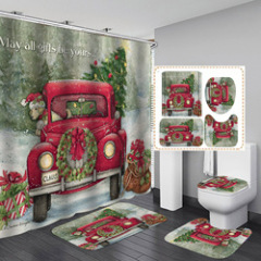 Wholesale Christmas Design Decor Shower Curtain ,4 Piece Matching Window Bath Rug Mate and Shower Curtain Sets of Christmas