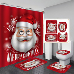 Wholesale Christmas Design Decor Shower Curtain ,4 Piece Matching Window Bath Rug Mate and Shower Curtain Sets of Christmas