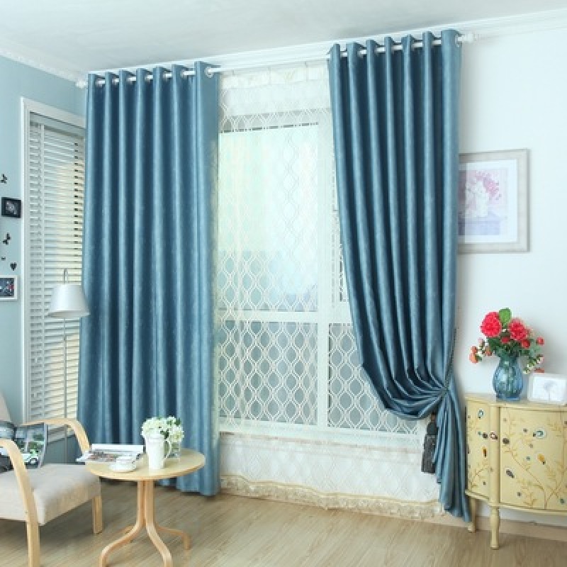 Modern Pure Color Velvet 3D Embossed Blackout Curtain For Living Room