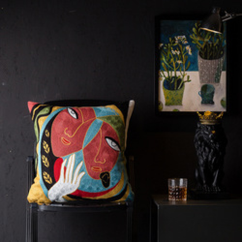 Wholesale Abstract Painting Cushion Cover, Embroidery Cotton Canvas  Cartoon Cushion Cover /