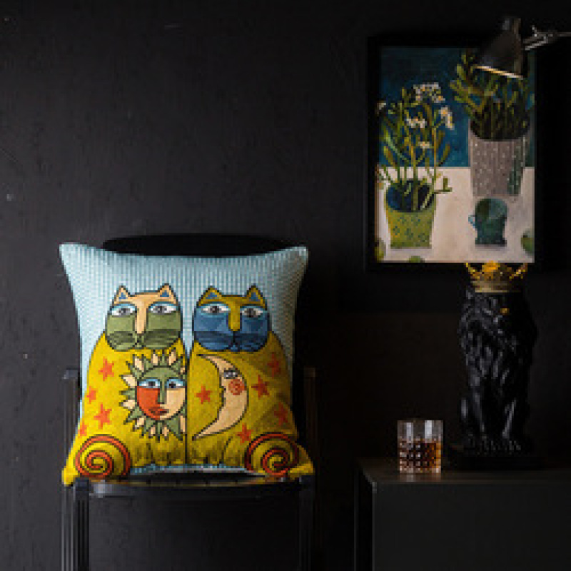 Wholesale Abstract Painting Cushion Cover, Embroidery Cotton Canvas  Cartoon Cushion Cover /