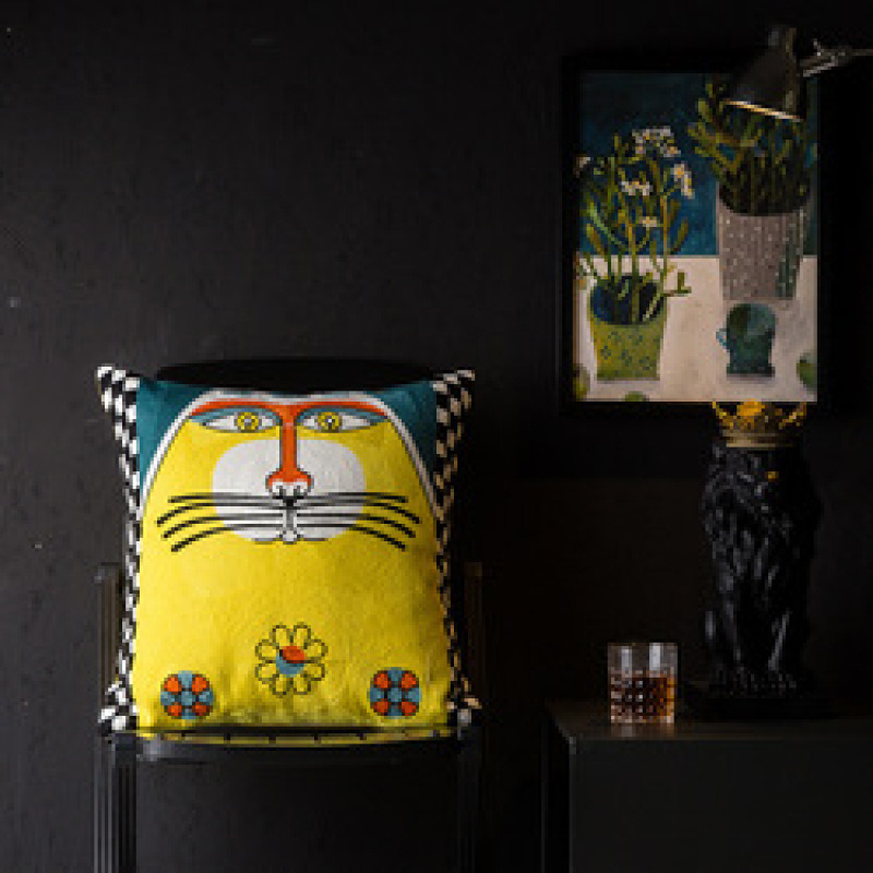 Wholesale Abstract Painting Cushion Cover, Embroidery Cotton Canvas  Cartoon Cushion Cover /