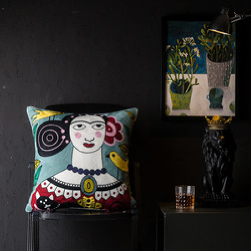 Wholesale Abstract Painting Cushion Cover, Embroidery Cotton Canvas  Cartoon Cushion Cover /