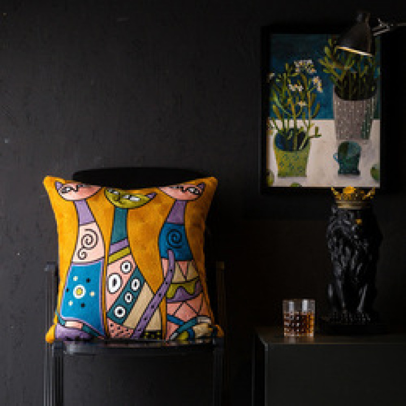 Wholesale Abstract Painting Cushion Cover, Embroidery Cotton Canvas  Cartoon Cushion Cover /