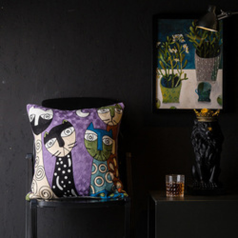Wholesale Abstract Painting Cushion Cover, Embroidery Cotton Canvas  Cartoon Cushion Cover /