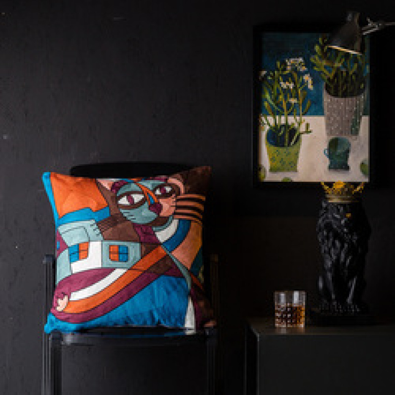 Wholesale Abstract Painting Cushion Cover, Embroidery Cotton Canvas  Cartoon Cushion Cover /
