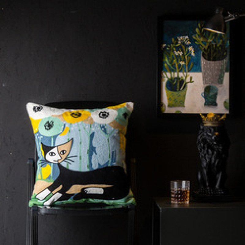 Wholesale Abstract Painting Cushion Cover, Embroidery Cotton Canvas  Cartoon Cushion Cover /