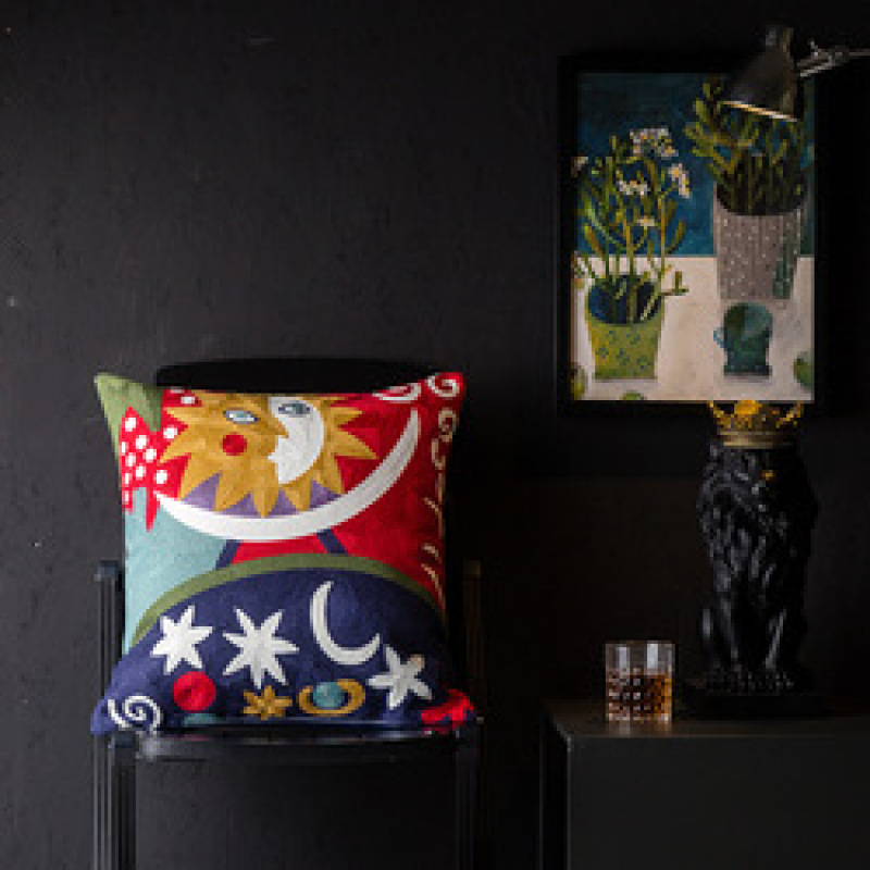 Wholesale Abstract Painting Cushion Cover, Embroidery Cotton Canvas  Cartoon Cushion Cover /