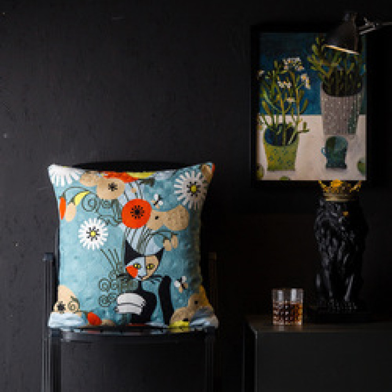 Wholesale Abstract Painting Cushion Cover, Embroidery Cotton Canvas  Cartoon Cushion Cover /