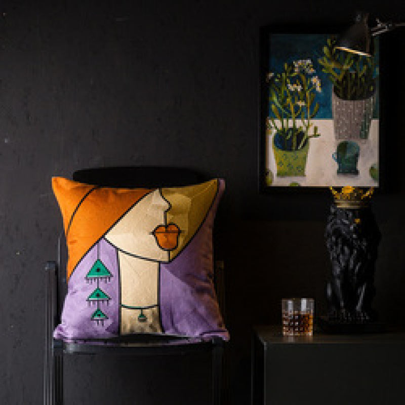 Wholesale Abstract Painting Cushion Cover, Embroidery Cotton Canvas  Cartoon Cushion Cover /