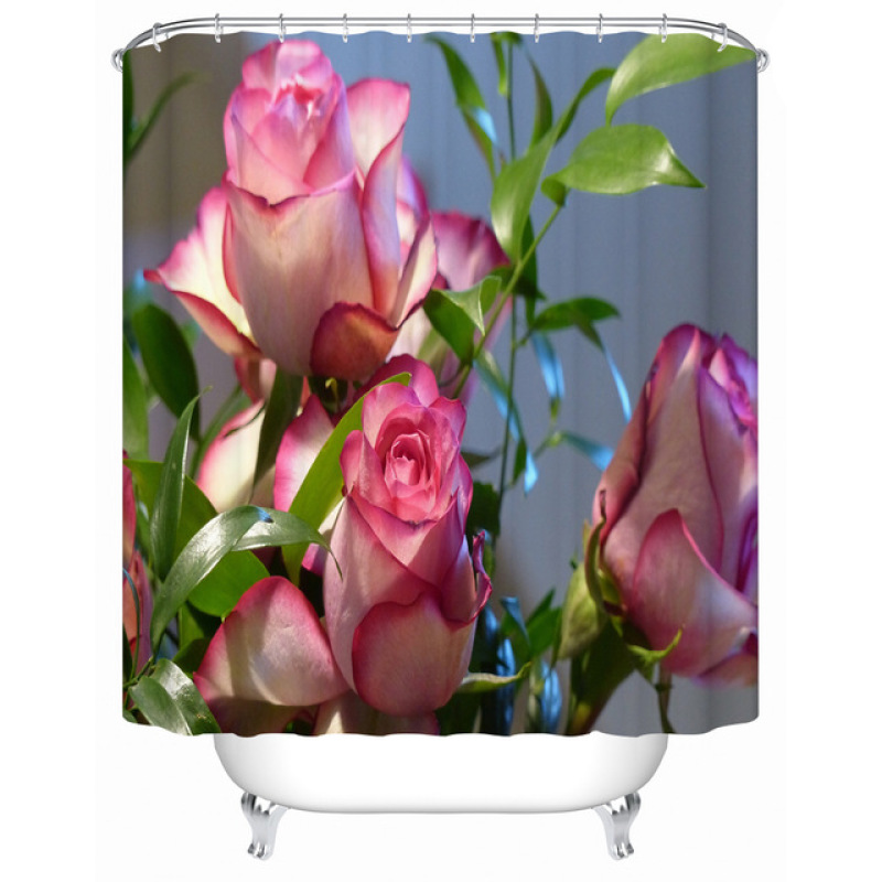 Printed Polyester Waterproof Flower Shower Curtain, Gradient Rose Beautiful Shower Curtain