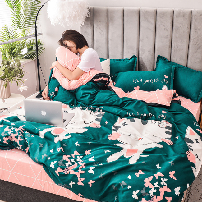 Animal Print Bedding Sets,Cyan Bed Sheet Bedding Set 100% Cotton#