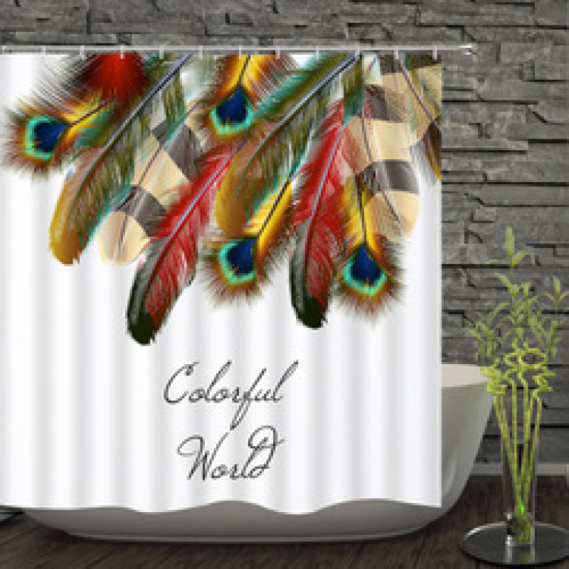 Hotel Special Printed Waterproof Blue Bottom Single Peacock Feather Shower Curtain For Bathroom