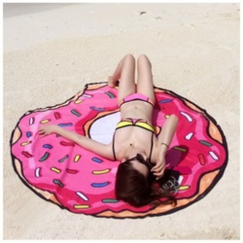 Custom Logo Food Donuts Printing Beach Towel, Microfiber Round Quick Dry Beach Towel#