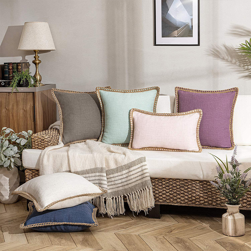 Home ins simple wind hemp rope edging medium hemp pillowcase,Plain linen-edged sofa cushions in stock#