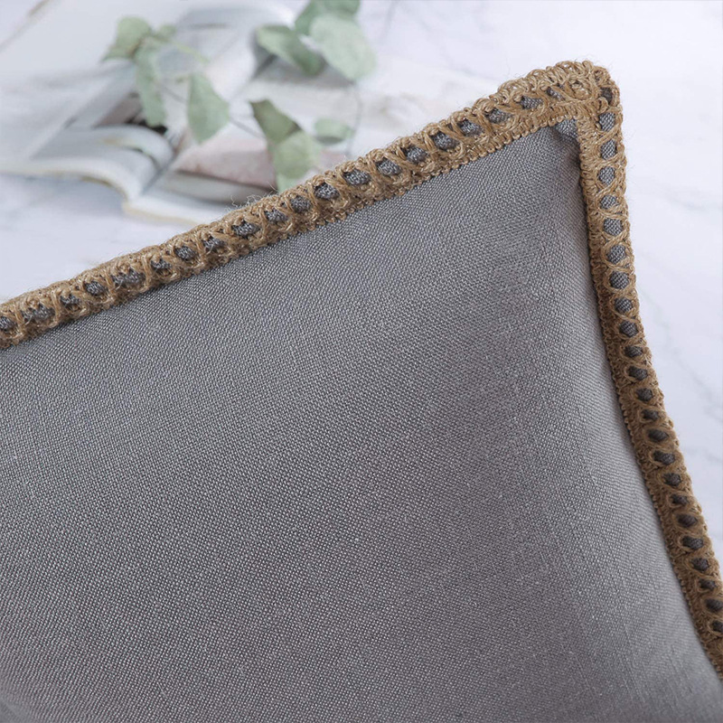 Home ins simple wind hemp rope edging medium hemp pillowcase,Plain linen-edged sofa cushions in stock#
