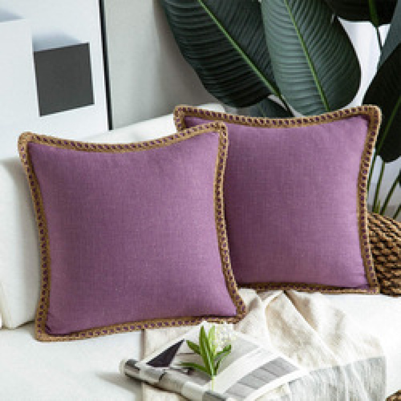 Home ins simple wind hemp rope edging medium hemp pillowcase,Plain linen-edged sofa cushions in stock#