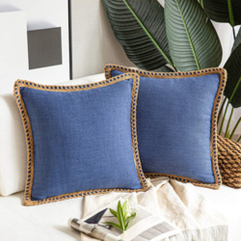 Home ins simple wind hemp rope edging medium hemp pillowcase,Plain linen-edged sofa cushions in stock#