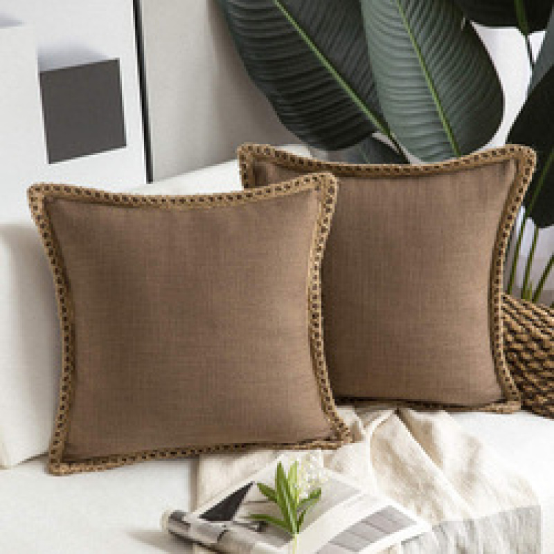 Home ins simple wind hemp rope edging medium hemp pillowcase,Plain linen-edged sofa cushions in stock#