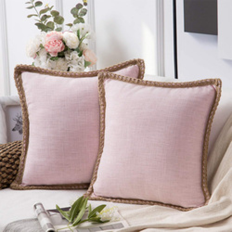 Home ins simple wind hemp rope edging medium hemp pillowcase,Plain linen-edged sofa cushions in stock#