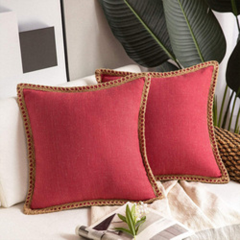 Home ins simple wind hemp rope edging medium hemp pillowcase,Plain linen-edged sofa cushions in stock#