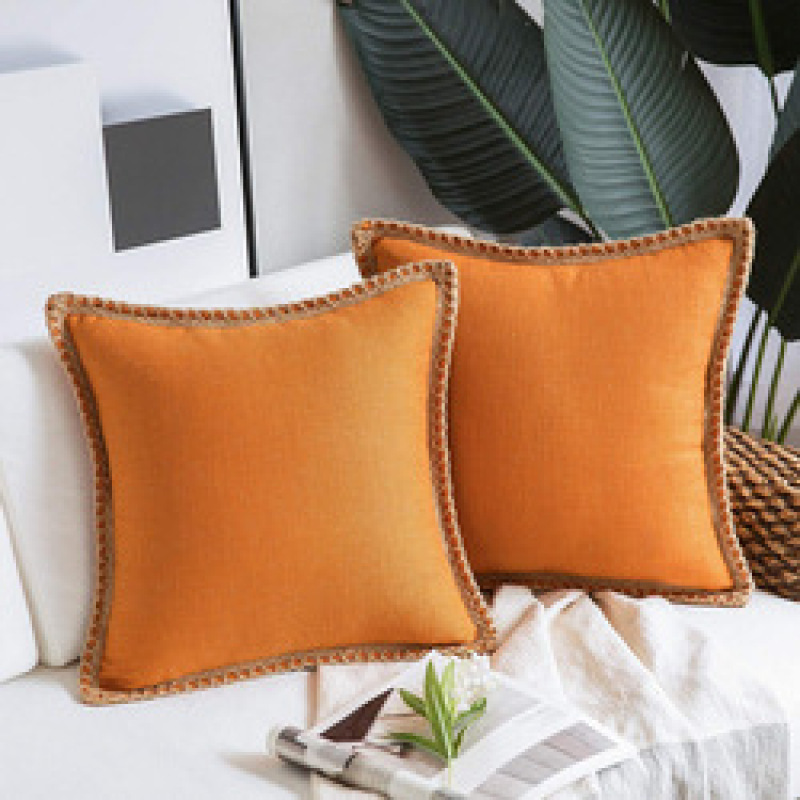 Home ins simple wind hemp rope edging medium hemp pillowcase,Plain linen-edged sofa cushions in stock#