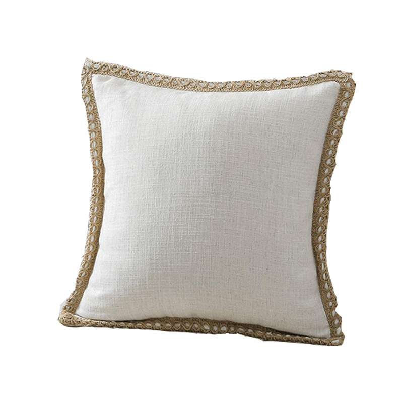 Home ins simple wind hemp rope edging medium hemp pillowcase,Plain linen-edged sofa cushions in stock#
