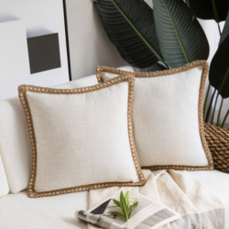 Home ins simple wind hemp rope edging medium hemp pillowcase,Plain linen-edged sofa cushions in stock#
