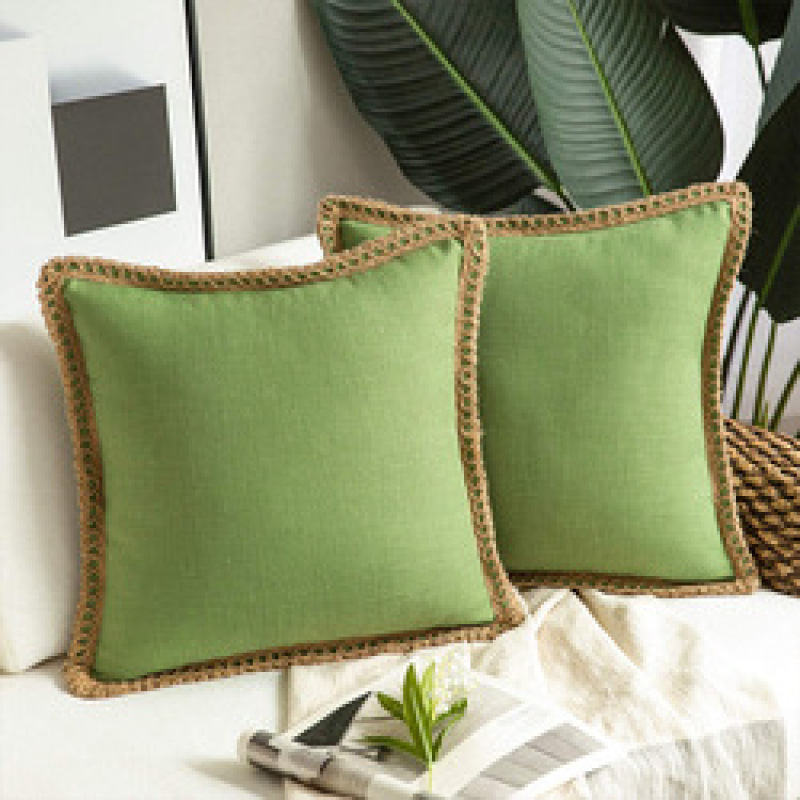Home ins simple wind hemp rope edging medium hemp pillowcase,Plain linen-edged sofa cushions in stock#