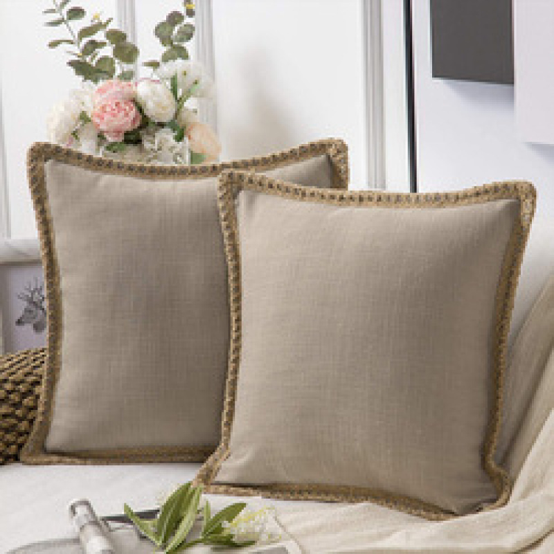 Home ins simple wind hemp rope edging medium hemp pillowcase,Plain linen-edged sofa cushions in stock#