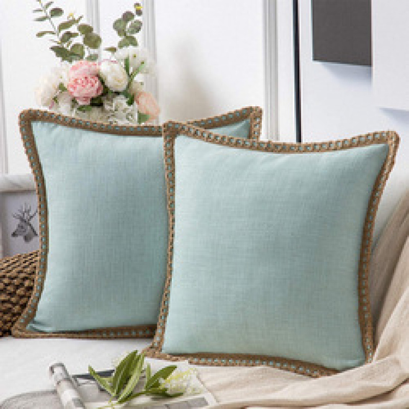 Home ins simple wind hemp rope edging medium hemp pillowcase,Plain linen-edged sofa cushions in stock#