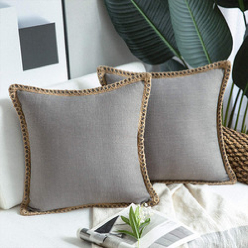 Home ins simple wind hemp rope edging medium hemp pillowcase,Plain linen-edged sofa cushions in stock#