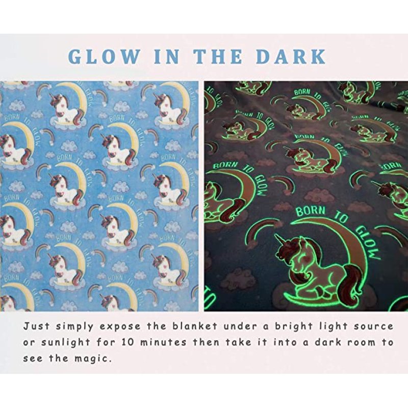Amazon Sell Glow in the Dark Blanket Luminous Kids Baby Unicorn Blanket, Super Soft Fuzzy Fluffy Plush Furry Throw Blanket/