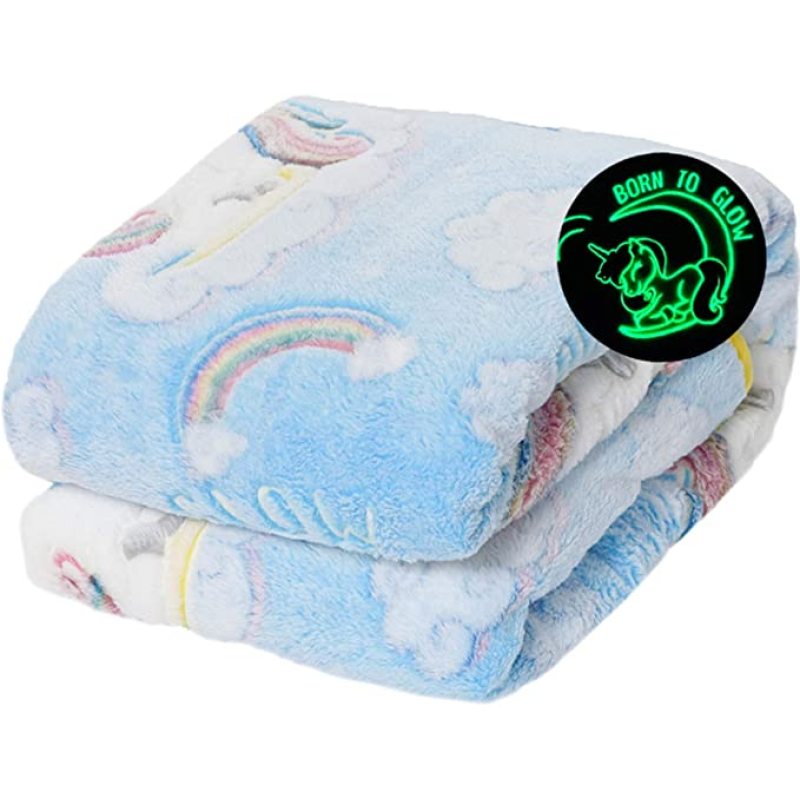 Amazon Sell Glow in the Dark Blanket Luminous Kids Baby Unicorn Blanket, Super Soft Fuzzy Fluffy Plush Furry Throw Blanket/