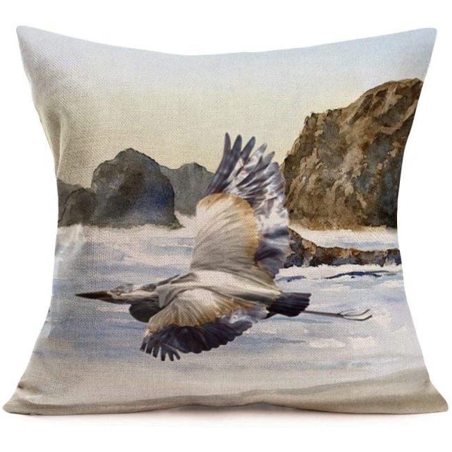 2022 Pelican Print Cushion Sets, Bird by Sea, Cotton Linen Sofa Cushion Cover Pack of 2 Pieces/
