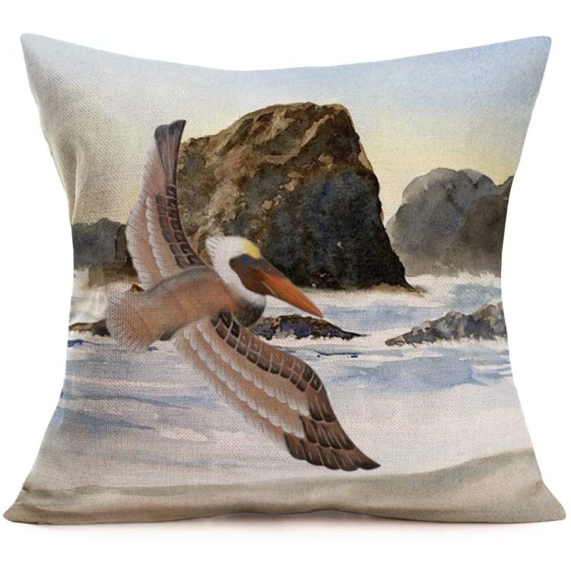 2022 Pelican Print Cushion Sets, Bird by Sea, Cotton Linen Sofa Cushion Cover Pack of 2 Pieces/