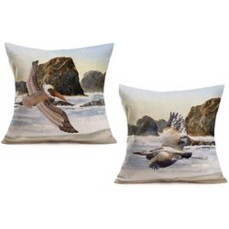 2022 Pelican Print Cushion Sets, Bird by Sea, Cotton Linen Sofa Cushion Cover Pack of 2 Pieces/