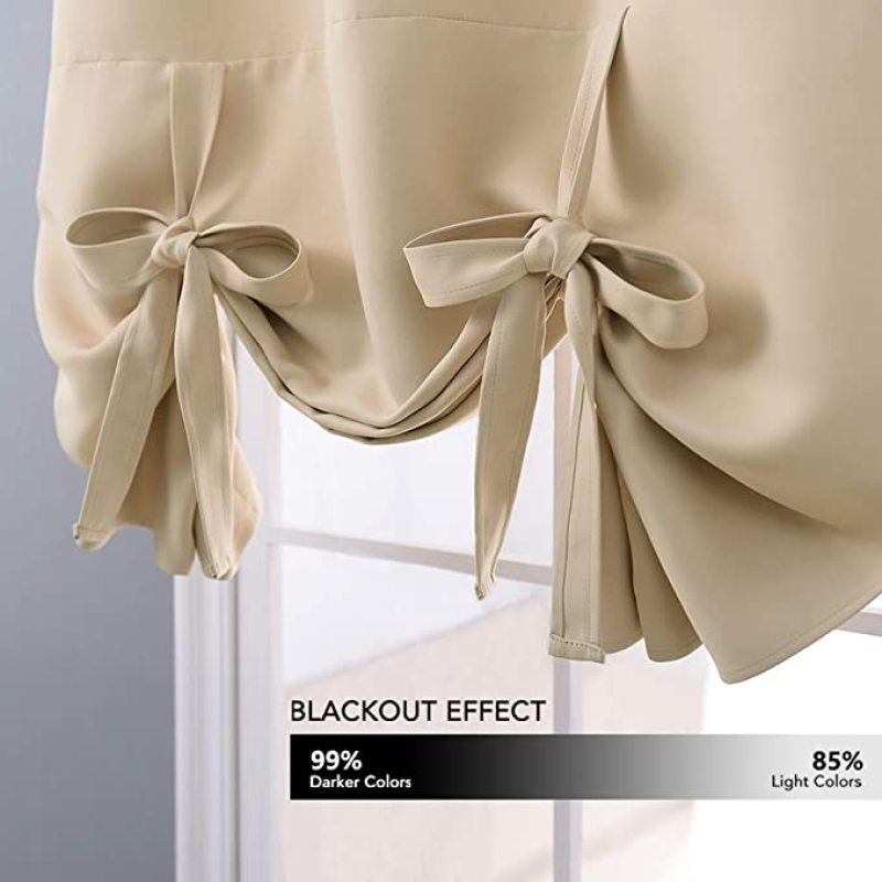 Tie Up Shade Blind Room Window Covering 100% Polyester Blackout Kitchen Curtain, Cheap Rod Pocket Panel Kitchen Curtain/