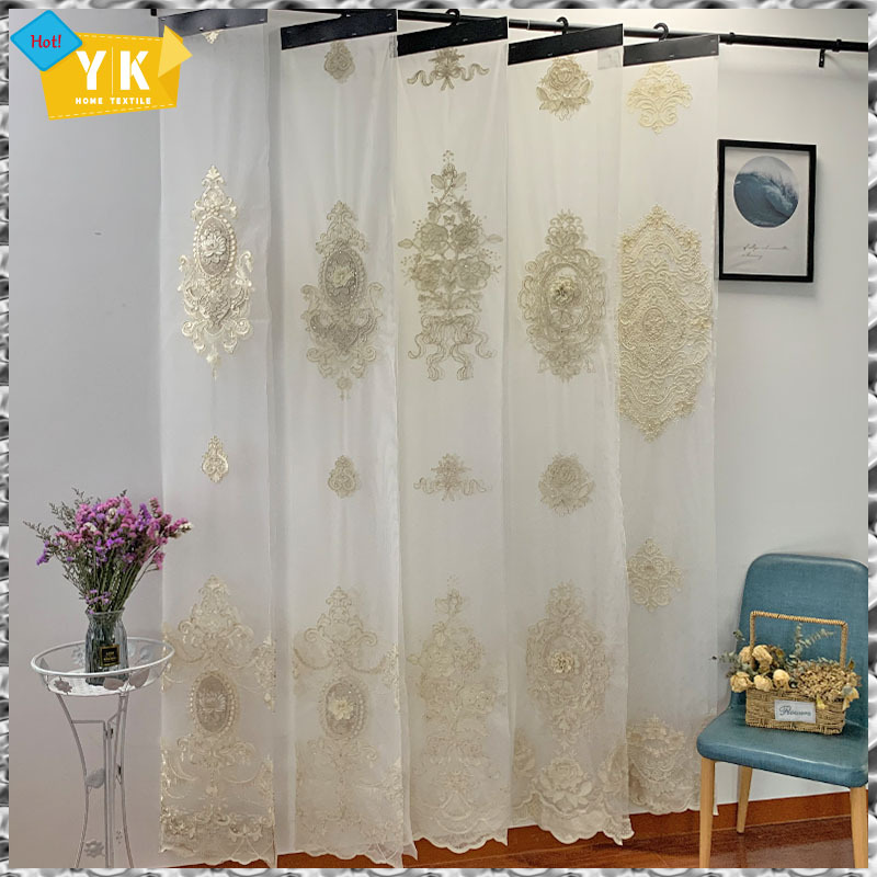 Luxury Curtains European Elegant, Window Curtains For Living Room Floral Sheer Tulle/
