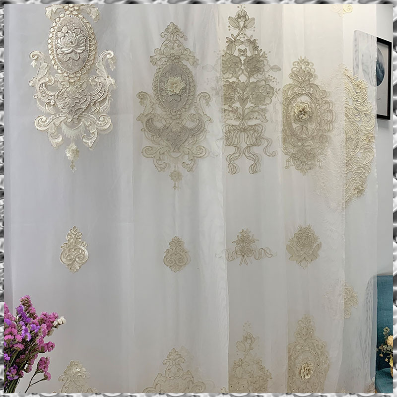 Luxury Curtains European Elegant, Window Curtains For Living Room Floral Sheer Tulle/