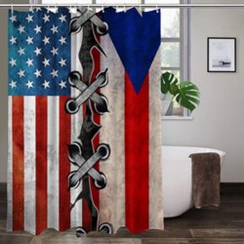 Wholesale Bathroom Designer Shower Curtains Sets, Popular 180*180 Puerto Rico Flag Shower Curtain Set